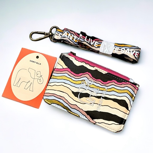Ivory Ella card holder wallet & lanyard colorful zebra print NWT - Picture 1 of 2